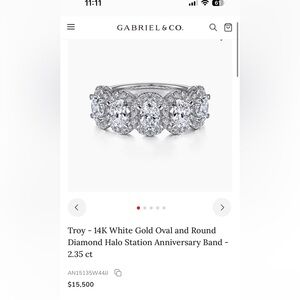 Gabriel &Co white gold 5 stone halo anniversary ring 2.35ct